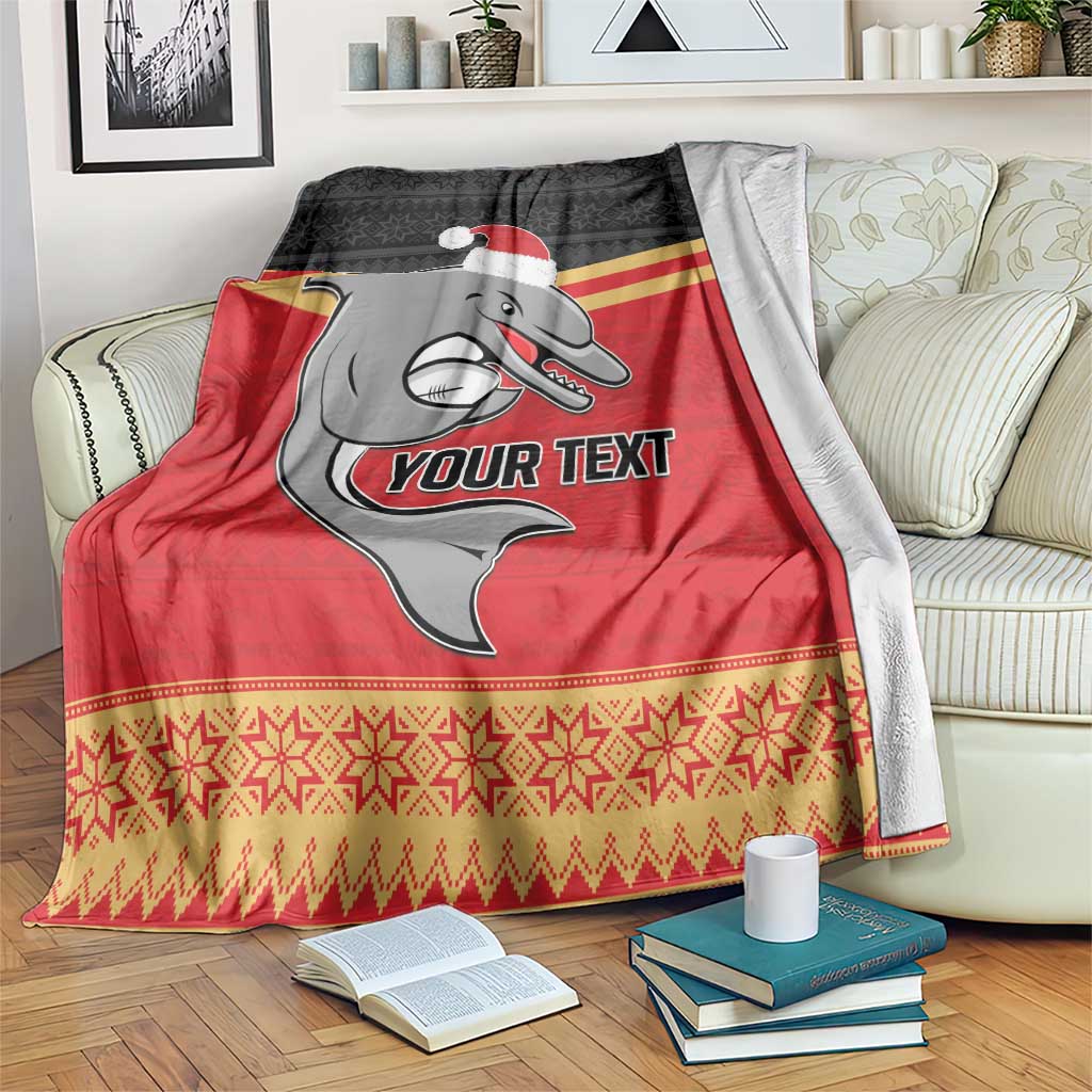NRL Dolphins Mascot Christmas Personalised Blanket Black Style