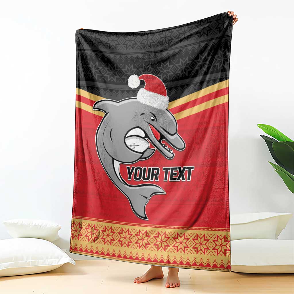 NRL Dolphins Mascot Christmas Personalised Blanket Black Style