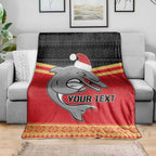 NRL Dolphins Mascot Christmas Personalised Blanket Black Style
