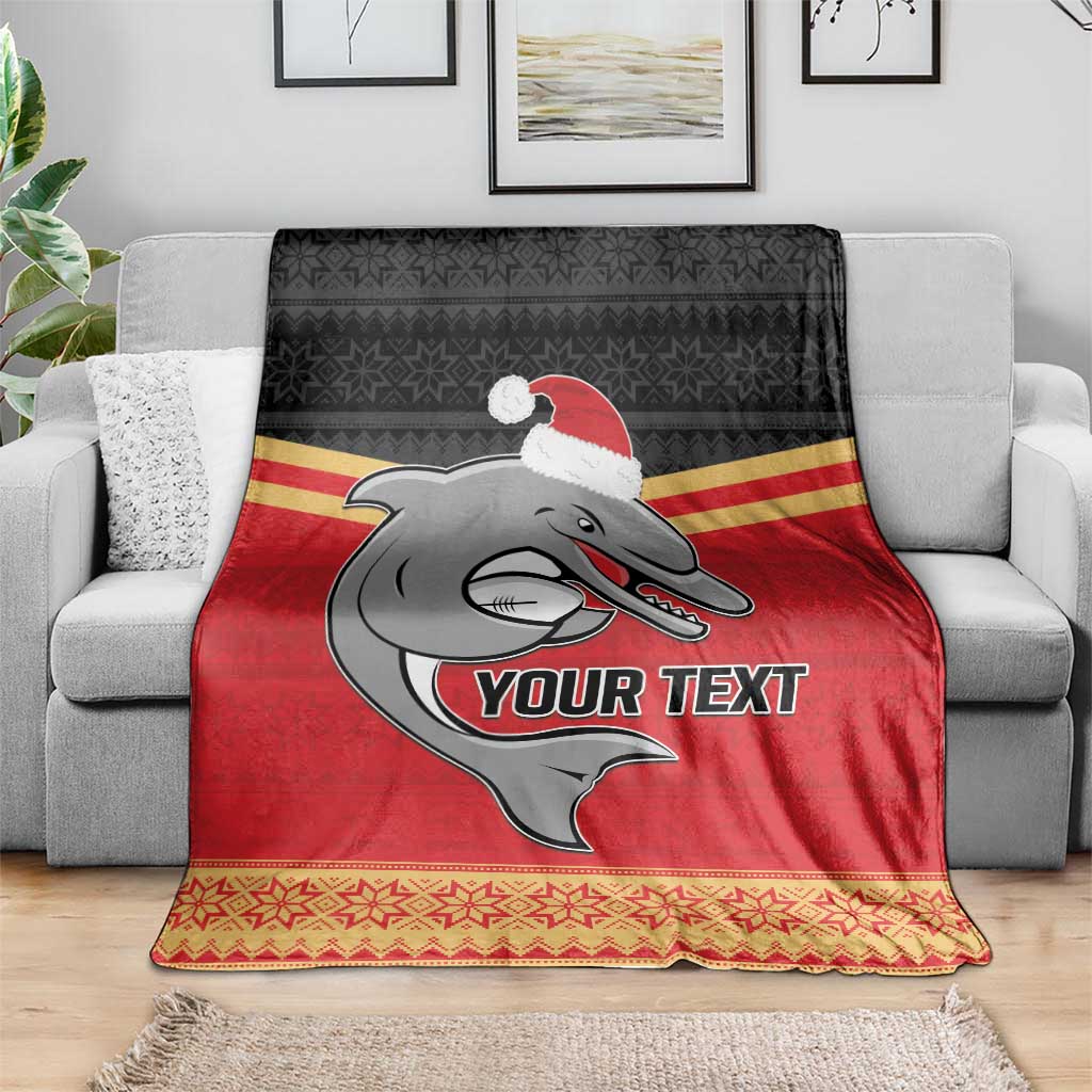 NRL Dolphins Mascot Christmas Personalised Blanket Black Style