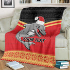 NRL Dolphins Mascot Christmas Personalised Blanket Black Style