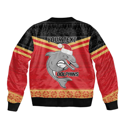 NRL Dolphins Mascot Christmas Personalised Bomber Jacket Black Style