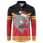 NRL Dolphins Mascot Christmas Personalised Button Sweatshirt Black Style