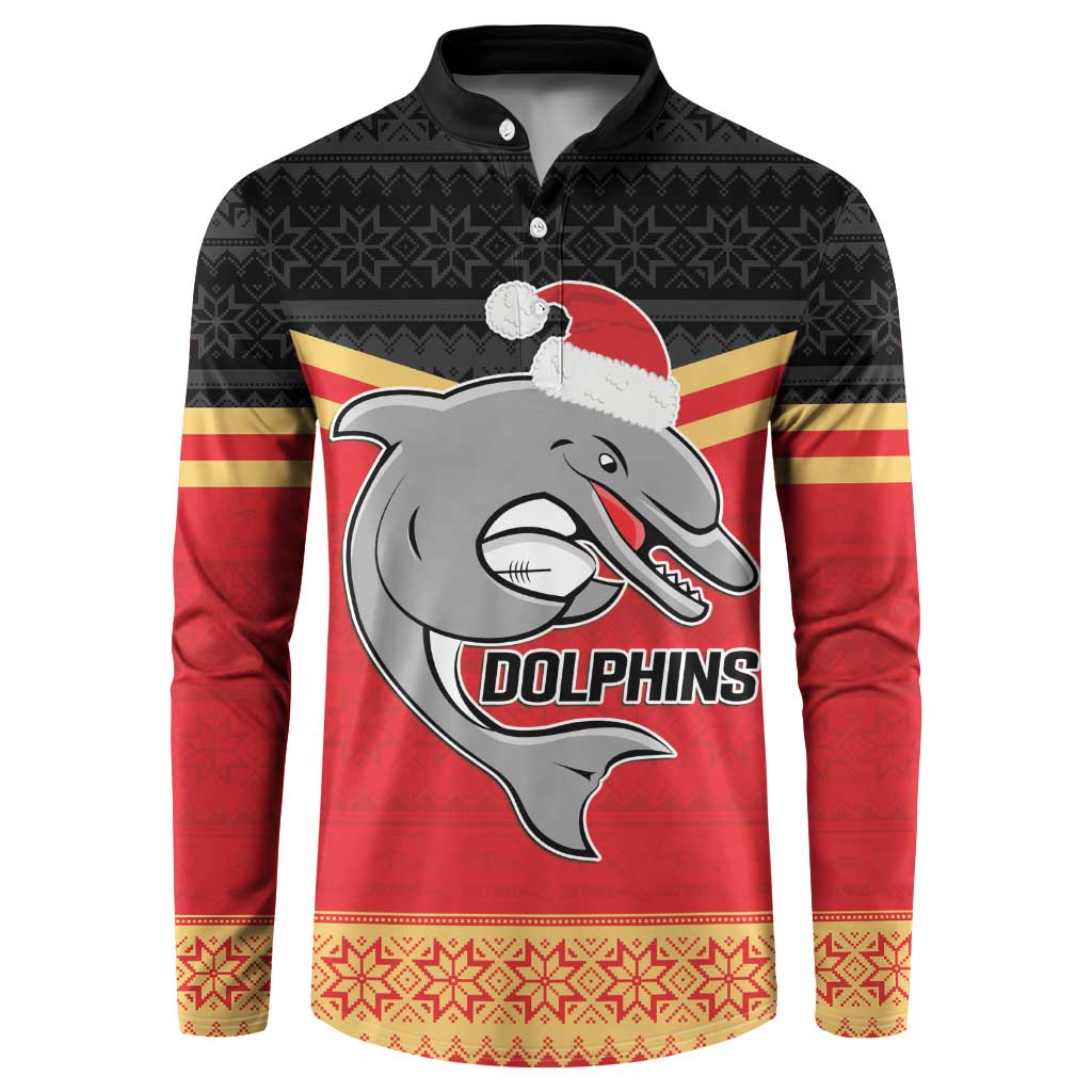 NRL Dolphins Mascot Christmas Personalised Button Sweatshirt Black Style