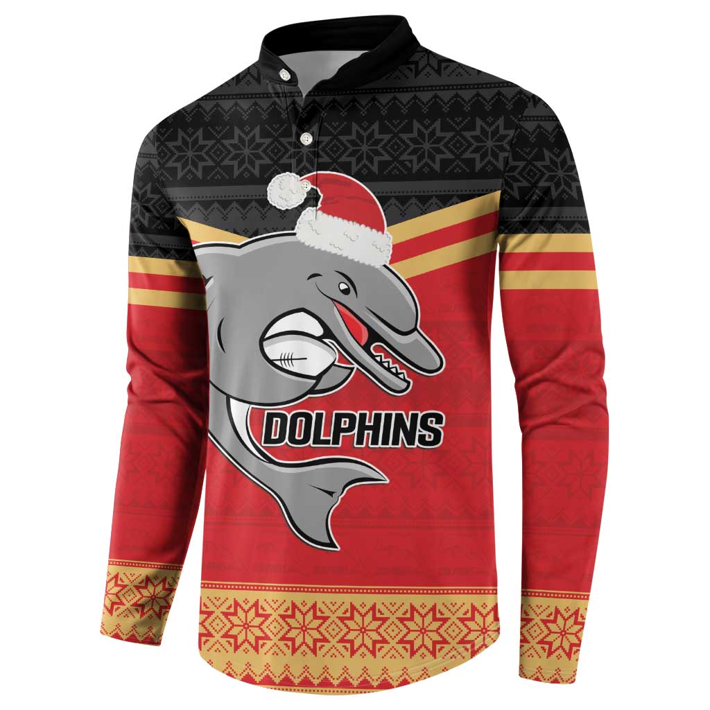 NRL Dolphins Mascot Christmas Personalised Button Sweatshirt Black Style