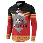 NRL Dolphins Mascot Christmas Personalised Button Sweatshirt Black Style