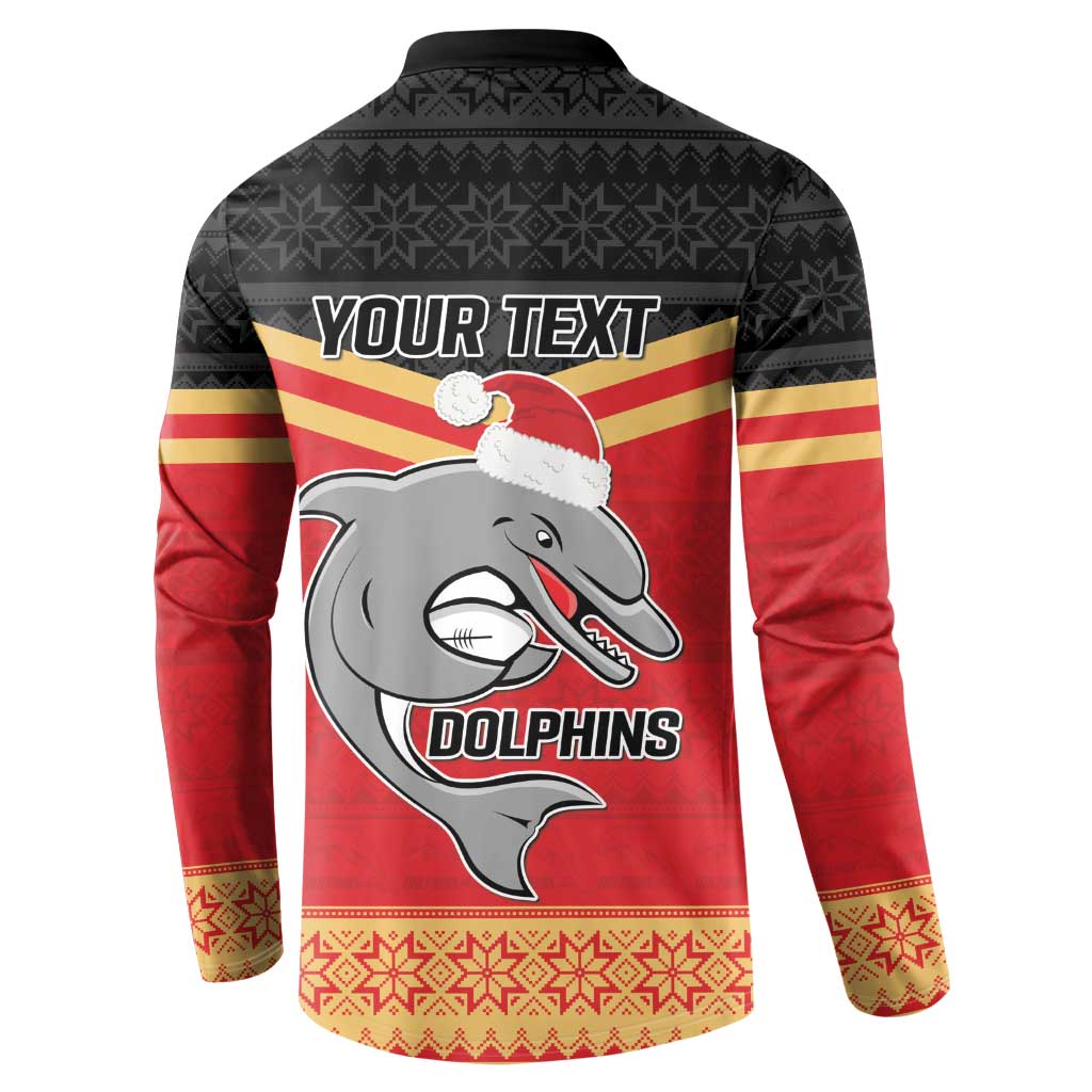 NRL Dolphins Mascot Christmas Personalised Button Sweatshirt Black Style