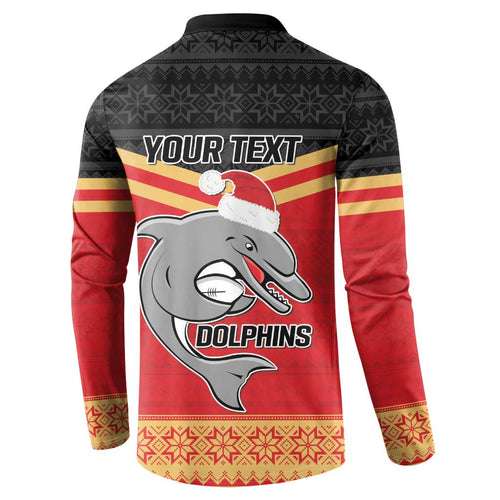 NRL Dolphins Mascot Christmas Personalised Button Sweatshirt Black Style