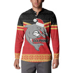 NRL Dolphins Mascot Christmas Personalised Button Sweatshirt Black Style