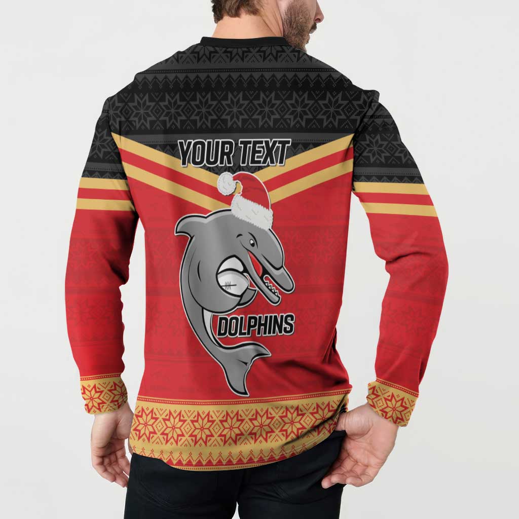 NRL Dolphins Mascot Christmas Personalised Button Sweatshirt Black Style