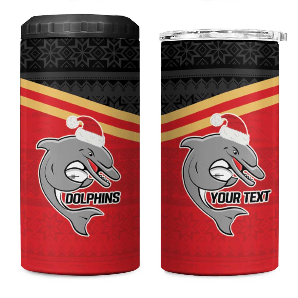 NRL Dolphins Mascot Christmas Personalised 4 in 1 Can Cooler Tumbler Black Style