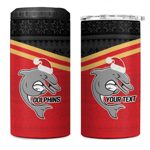 NRL Dolphins Mascot Christmas Personalised 4 in 1 Can Cooler Tumbler Black Style