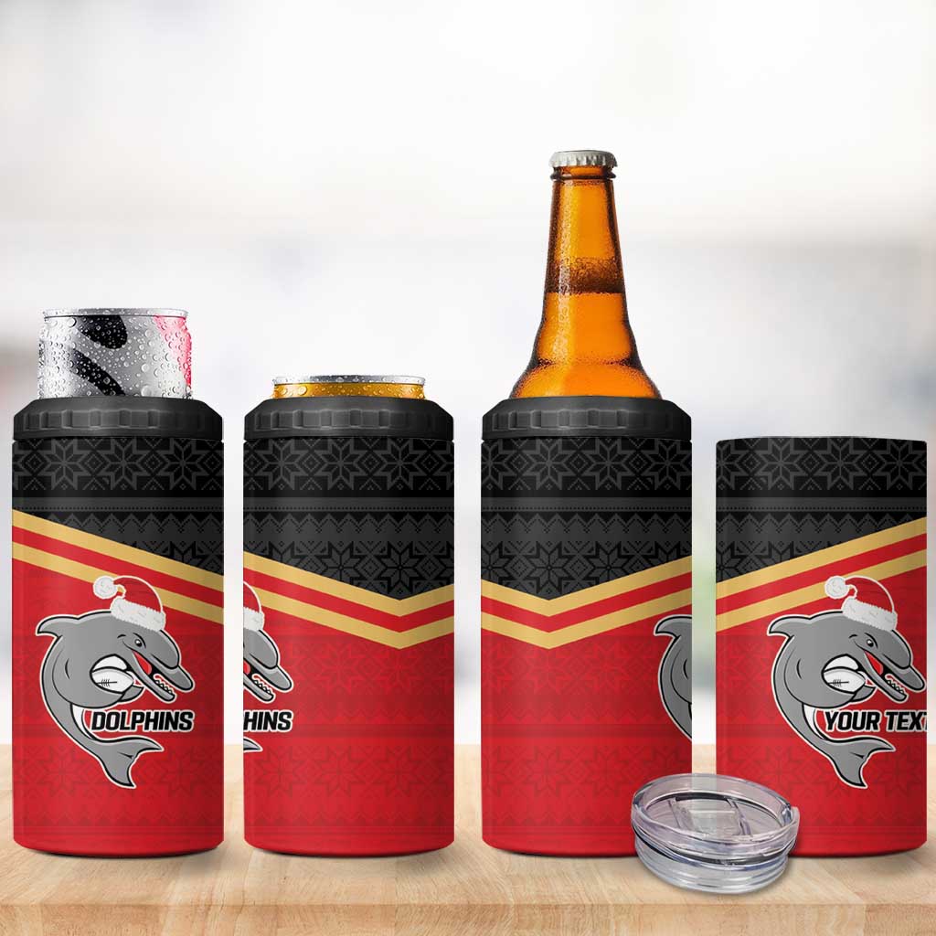 NRL Dolphins Mascot Christmas Personalised 4 in 1 Can Cooler Tumbler Black Style