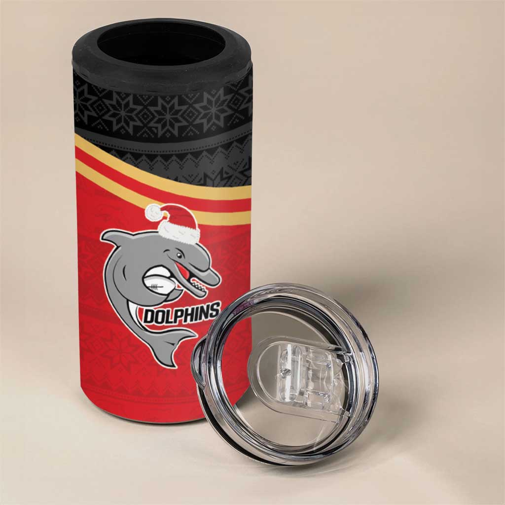NRL Dolphins Mascot Christmas Personalised 4 in 1 Can Cooler Tumbler Black Style