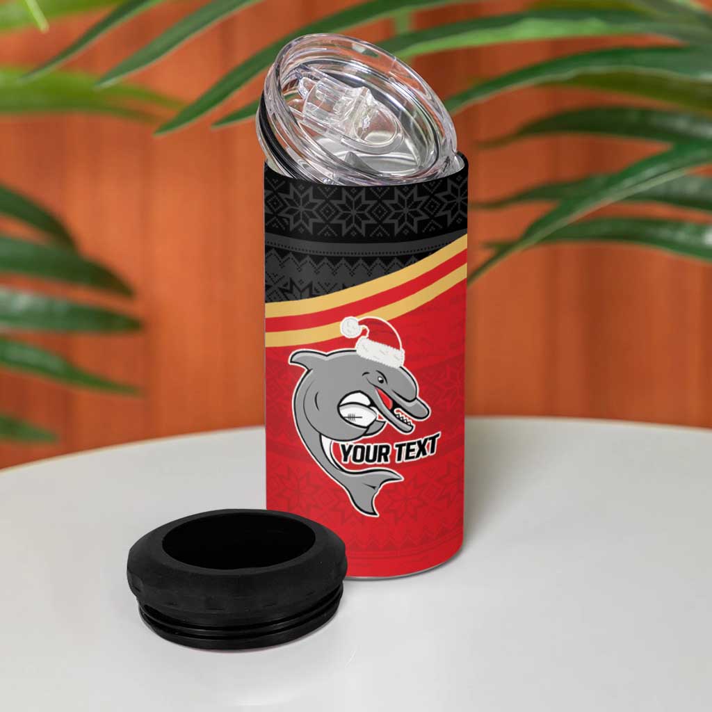NRL Dolphins Mascot Christmas Personalised 4 in 1 Can Cooler Tumbler Black Style
