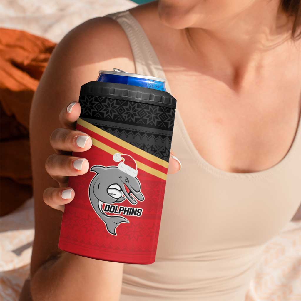 NRL Dolphins Mascot Christmas Personalised 4 in 1 Can Cooler Tumbler Black Style