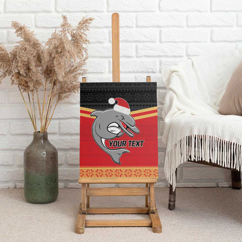 NRL Dolphins Mascot Christmas Personalised Canvas Wall Art Black Style