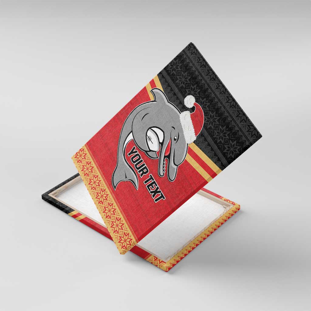 NRL Dolphins Mascot Christmas Personalised Canvas Wall Art Black Style