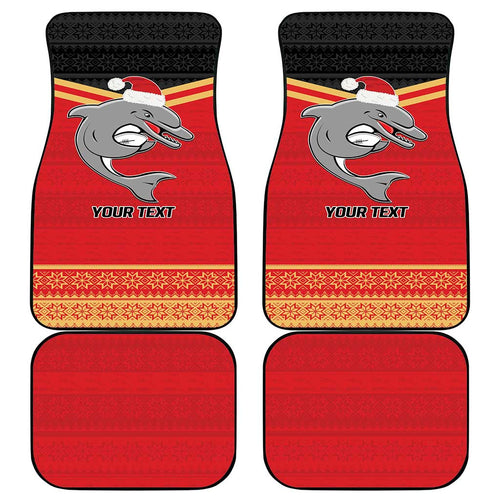 NRL Dolphins Mascot Christmas Personalised Car Mats Black Style
