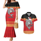 NRL Dolphins Mascot Christmas Personalised Couples Matching Mermaid Dress and Hawaiian Shirt Black Style