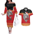 NRL Dolphins Mascot Christmas Personalised Couples Matching Off The Shoulder Long Sleeve Dress and Hawaiian Shirt Black Style