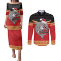 NRL Dolphins Mascot Christmas Personalised Couples Matching Puletasi and Long Sleeve Button Shirt Black Style