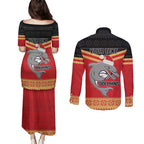 NRL Dolphins Mascot Christmas Personalised Couples Matching Puletasi and Long Sleeve Button Shirt Black Style