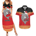 NRL Dolphins Mascot Christmas Personalised Couples Matching Summer Maxi Dress and Hawaiian Shirt Black Style