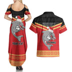 NRL Dolphins Mascot Christmas Personalised Couples Matching Summer Maxi Dress and Hawaiian Shirt Black Style