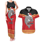NRL Dolphins Mascot Christmas Personalised Couples Matching Tank Maxi Dress and Hawaiian Shirt Black Style