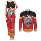 NRL Dolphins Mascot Christmas Personalised Couples Matching Tank Maxi Dress and Long Sleeve Button Shirt Black Style