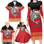 NRL Dolphins Mascot Christmas Personalised Family Matching Long Sleeve Bodycon Dress and Hawaiian Shirt Black Style