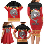 NRL Dolphins Mascot Christmas Personalised Family Matching Long Sleeve Bodycon Dress and Hawaiian Shirt Black Style