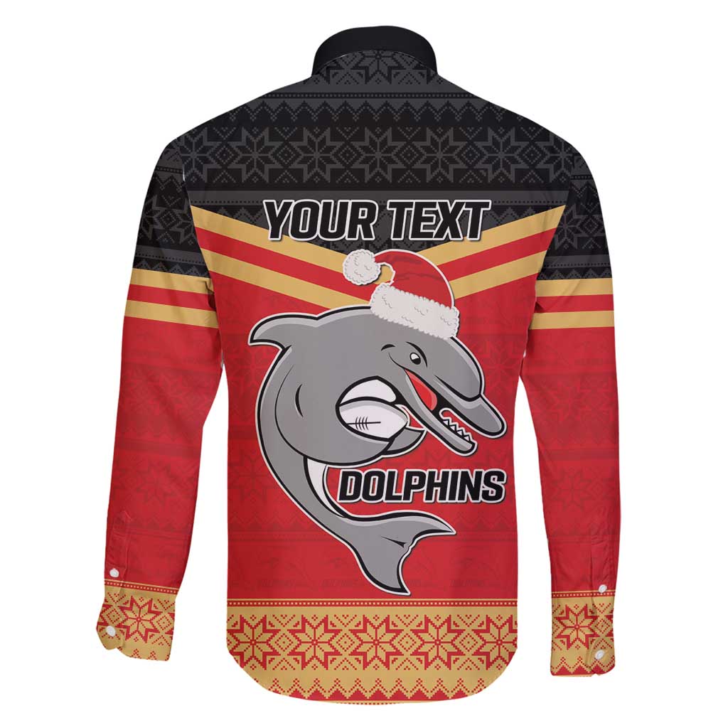 NRL Dolphins Mascot Christmas Personalised Family Matching Long Sleeve Bodycon Dress and Hawaiian Shirt Black Style