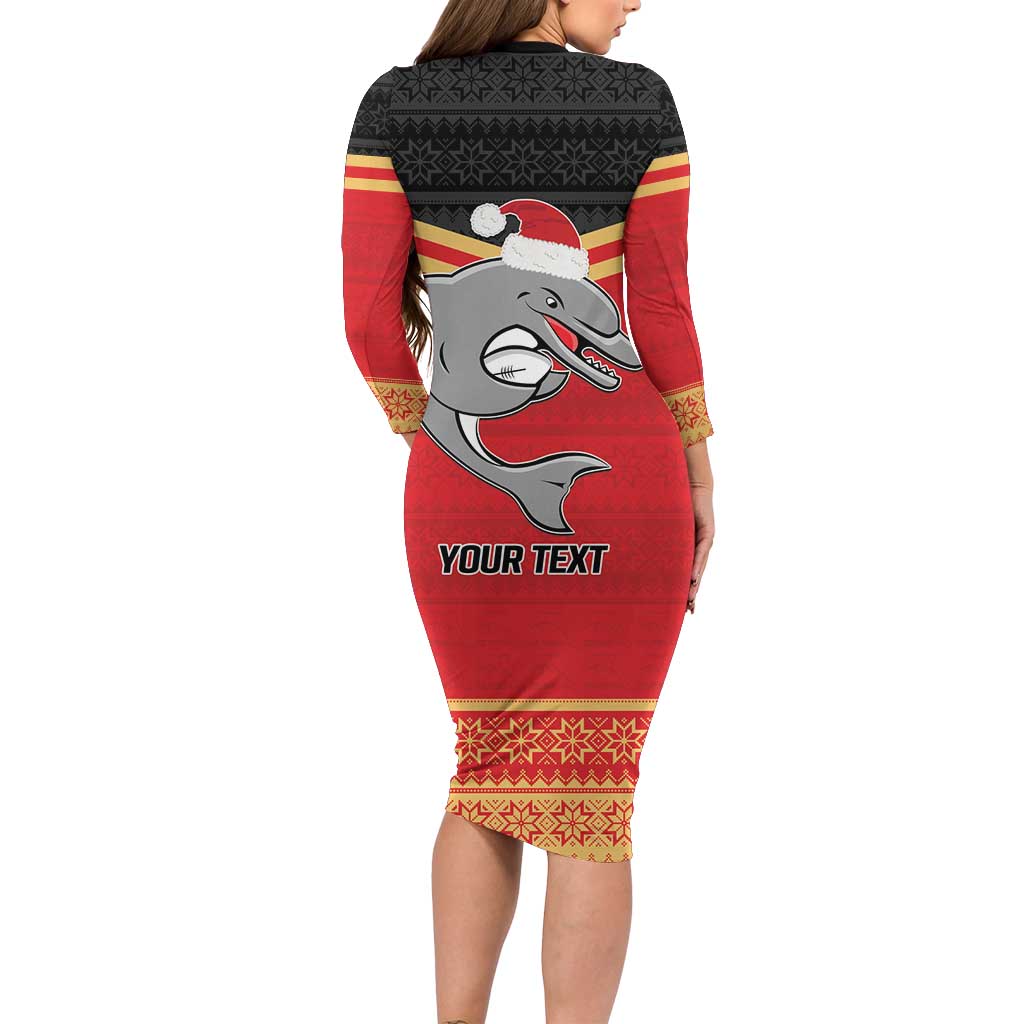 NRL Dolphins Mascot Christmas Personalised Family Matching Long Sleeve Bodycon Dress and Hawaiian Shirt Black Style