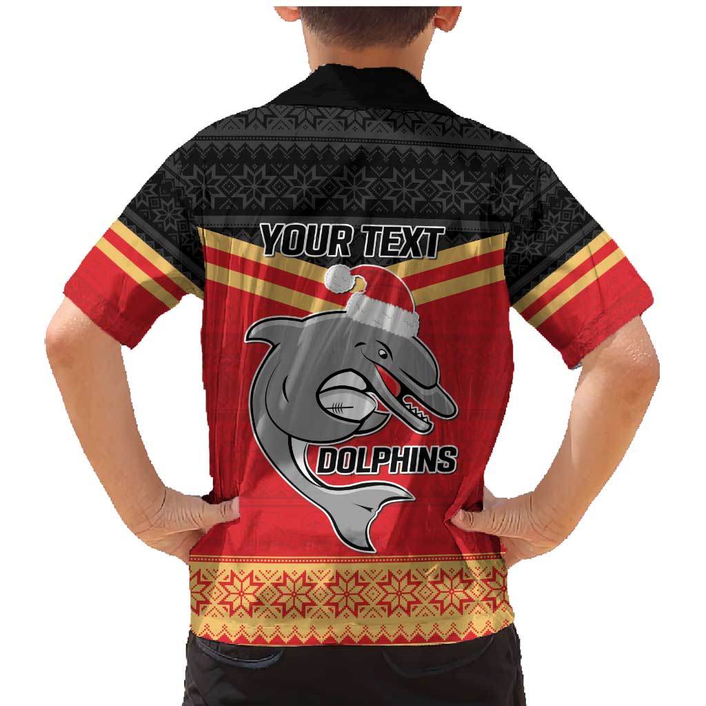 NRL Dolphins Mascot Christmas Personalised Family Matching Mermaid Dress and Hawaiian Shirt Black Style