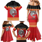 NRL Dolphins Mascot Christmas Personalised Family Matching Mermaid Dress and Hawaiian Shirt Black Style