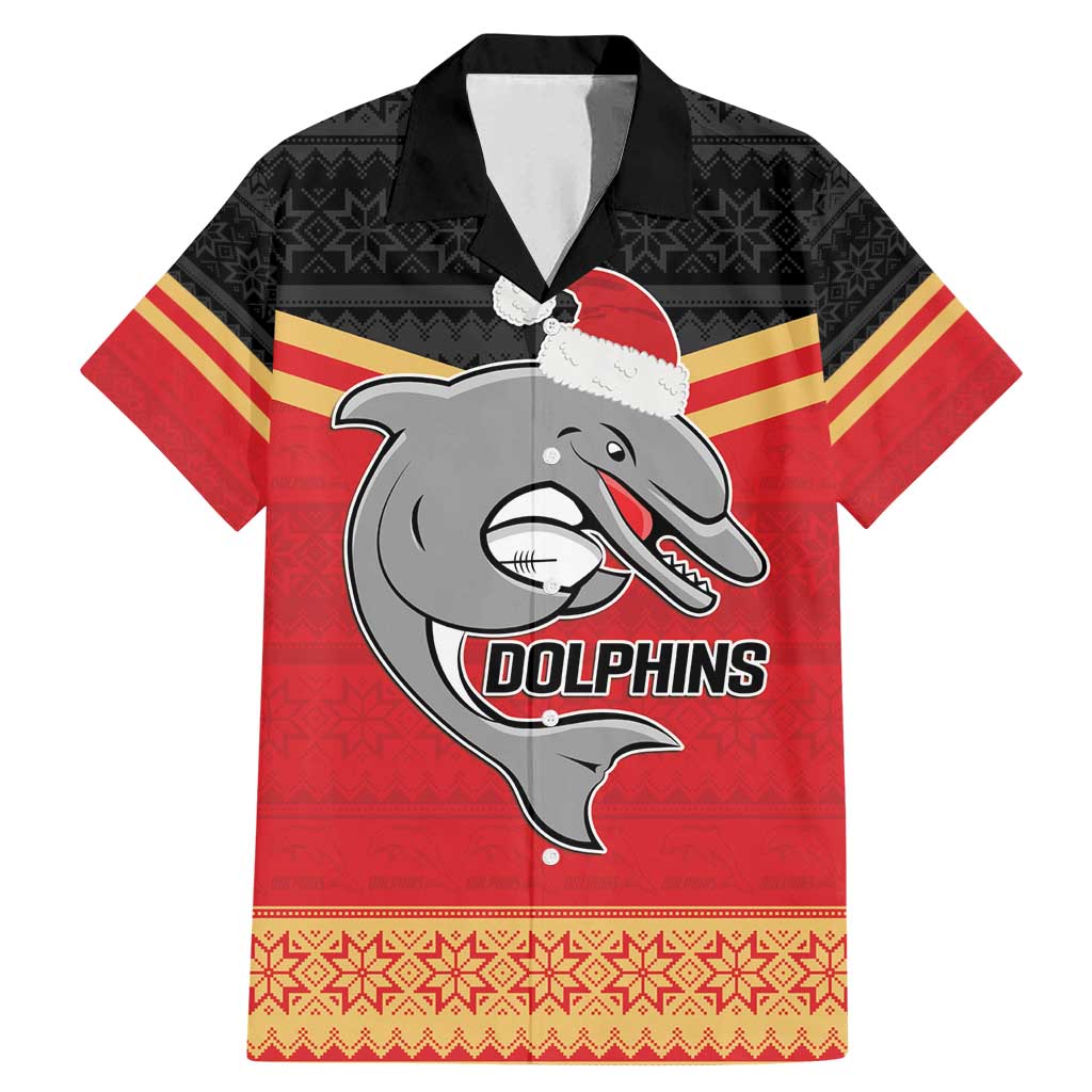 NRL Dolphins Mascot Christmas Personalised Family Matching Mermaid Dress and Hawaiian Shirt Black Style