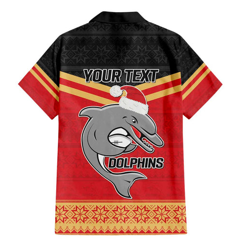 NRL Dolphins Mascot Christmas Personalised Family Matching Mermaid Dress and Hawaiian Shirt Black Style