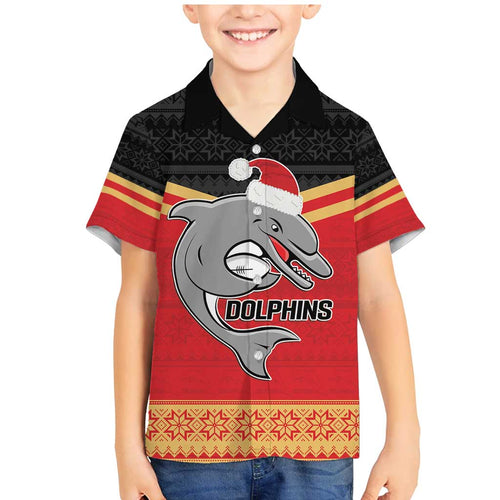 NRL Dolphins Mascot Christmas Personalised Family Matching Mermaid Dress and Hawaiian Shirt Black Style