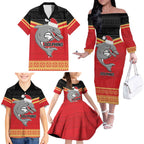 NRL Dolphins Mascot Christmas Personalised Family Matching Off The Shoulder Long Sleeve Dress and Hawaiian Shirt Black Style