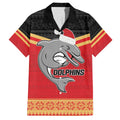 NRL Dolphins Mascot Christmas Personalised Family Matching Off The Shoulder Long Sleeve Dress and Hawaiian Shirt Black Style