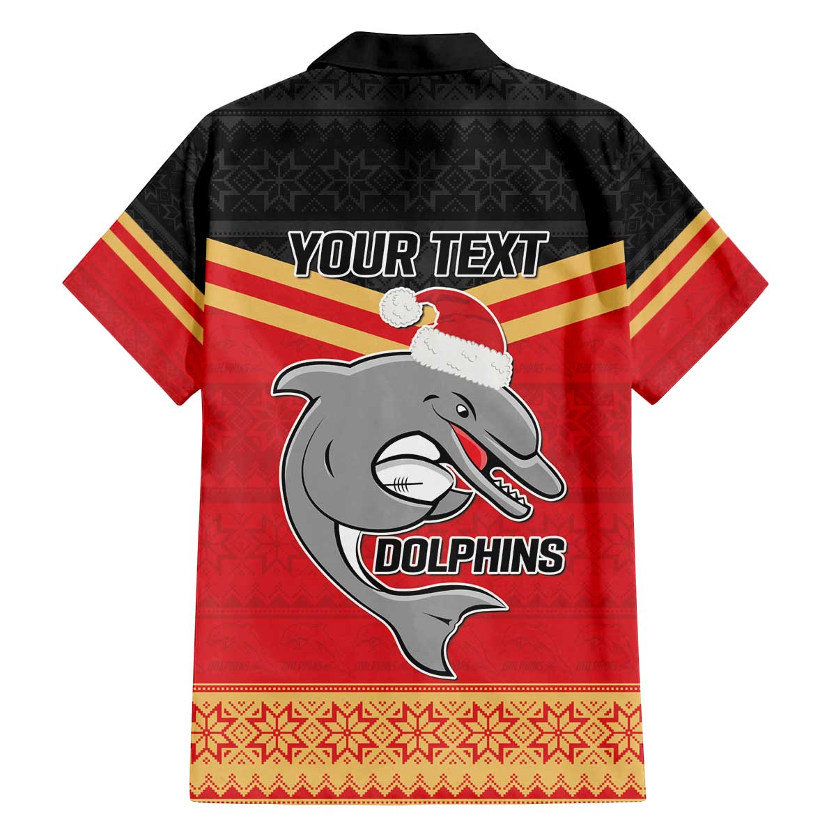 NRL Dolphins Mascot Christmas Personalised Family Matching Off The Shoulder Long Sleeve Dress and Hawaiian Shirt Black Style