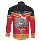 NRL Dolphins Mascot Christmas Personalised Family Matching Off The Shoulder Long Sleeve Dress and Hawaiian Shirt Black Style