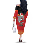 NRL Dolphins Mascot Christmas Personalised Family Matching Off The Shoulder Long Sleeve Dress and Hawaiian Shirt Black Style