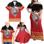 NRL Dolphins Mascot Christmas Personalised Family Matching Off Shoulder Maxi Dress and Hawaiian Shirt Black Style
