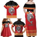 NRL Dolphins Mascot Christmas Personalised Family Matching Off Shoulder Maxi Dress and Hawaiian Shirt Black Style