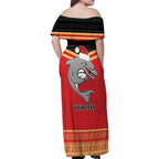 NRL Dolphins Mascot Christmas Personalised Family Matching Off Shoulder Maxi Dress and Hawaiian Shirt Black Style