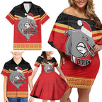 NRL Dolphins Mascot Christmas Personalised Family Matching Off Shoulder Short Dress and Hawaiian Shirt Black Style