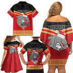NRL Dolphins Mascot Christmas Personalised Family Matching Off Shoulder Short Dress and Hawaiian Shirt Black Style